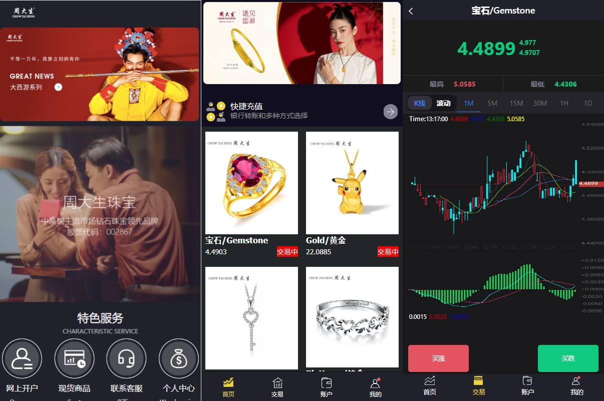 二开版周大生微交易系统/贵金属交易平台/微盘交易系统